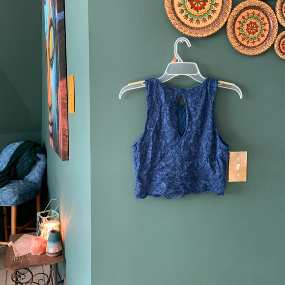 Free People Navy Blue Lace Crop Top - Picture 2 of 2